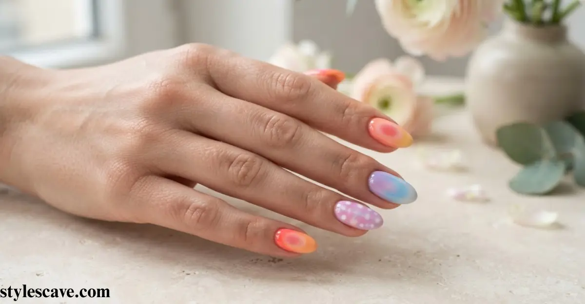 11 Aura Nail Designs for Spring, From Tie-Dye Dots to Orange Pops