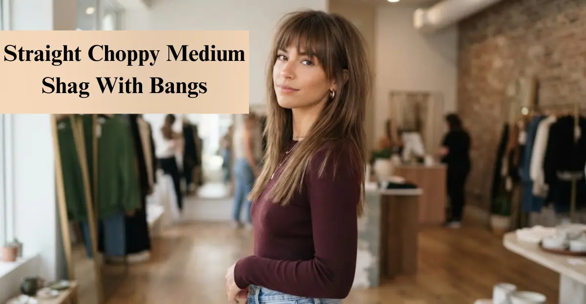 Straight Choppy Medium Shag With Bangs