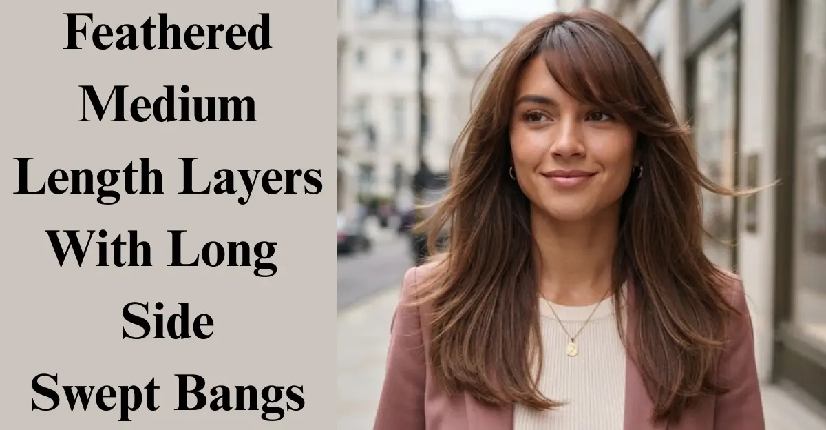 Feathered Medium-Length Layers With Long Side-Swept Bangs