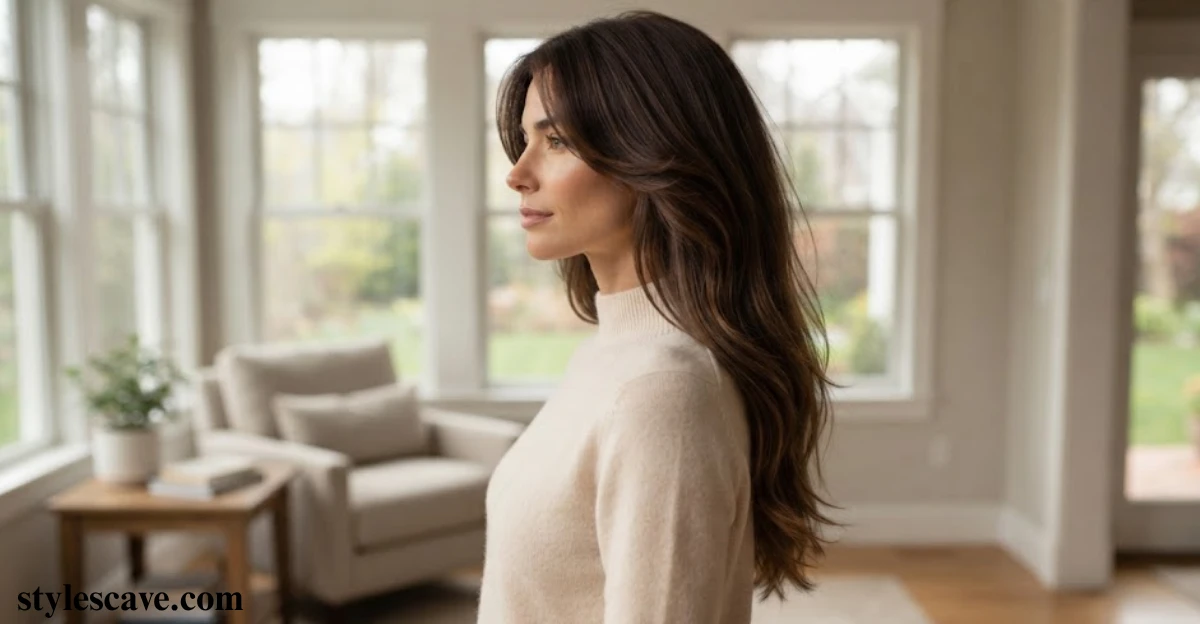 Classic Brunette Butterfly Haircut On Long Hair