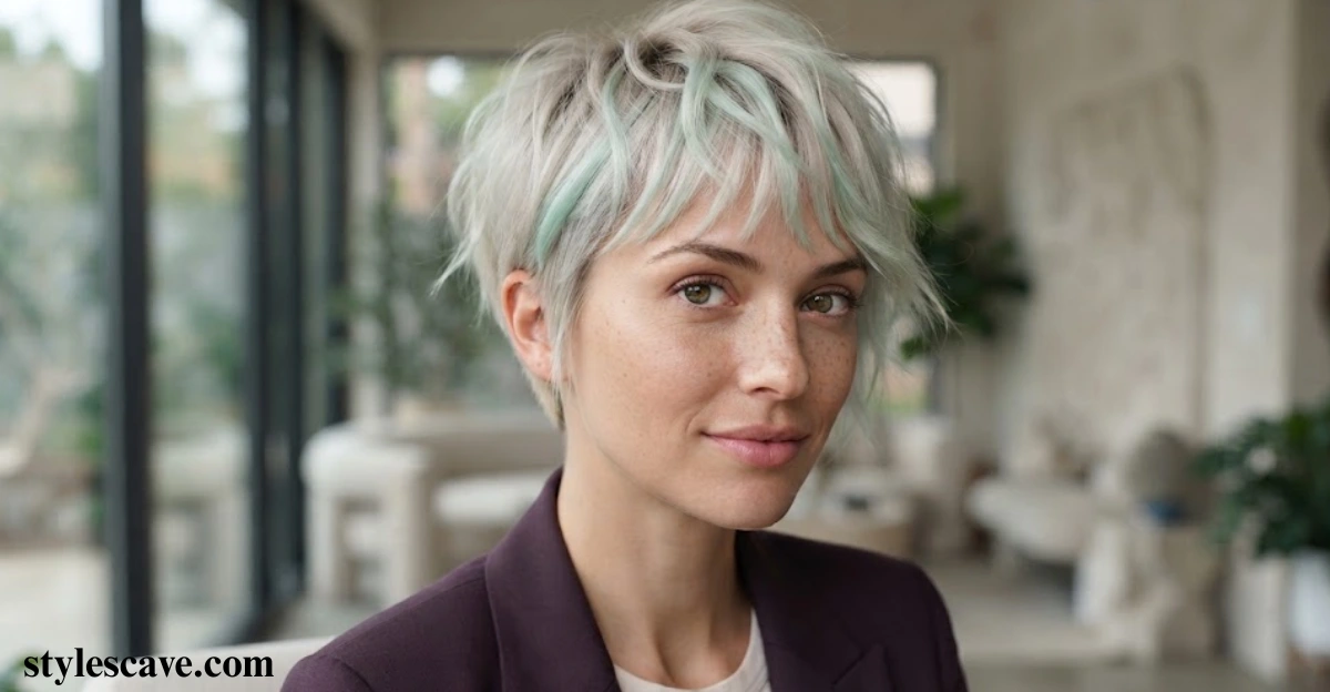 Shaggy Platinum-and-Mint Pixie
