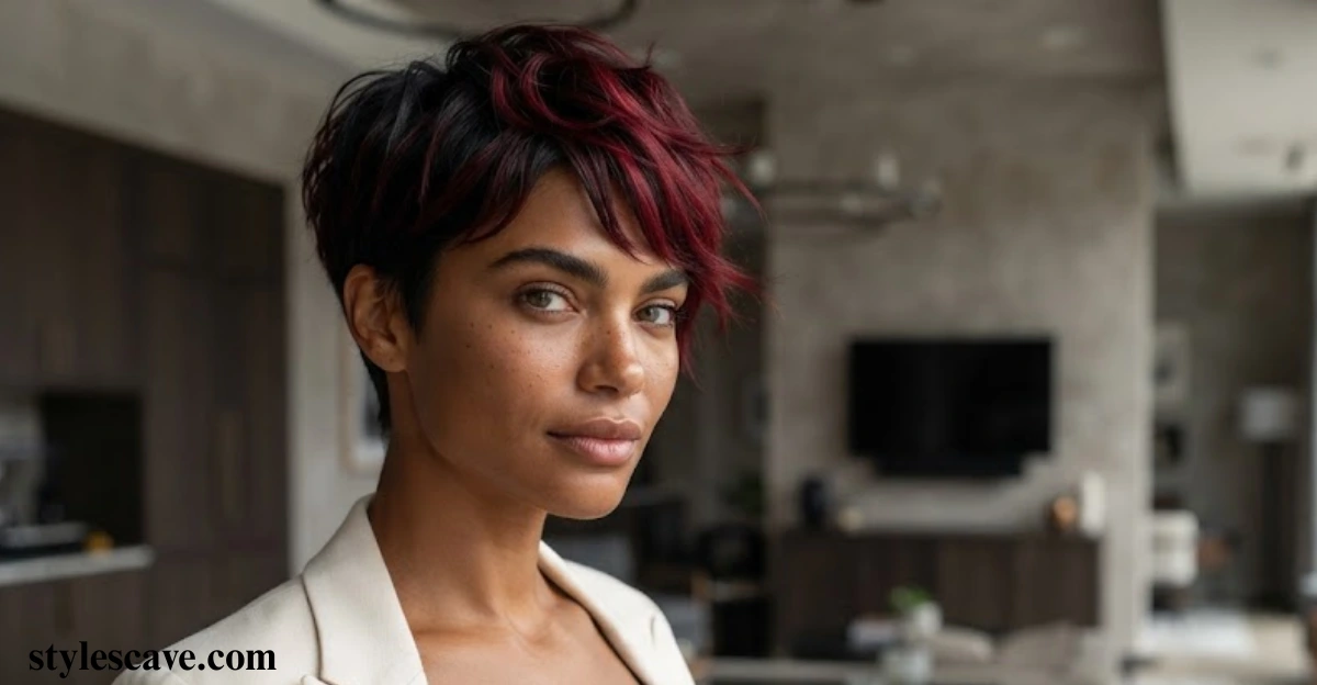Tousled Black-and-Red Pixie