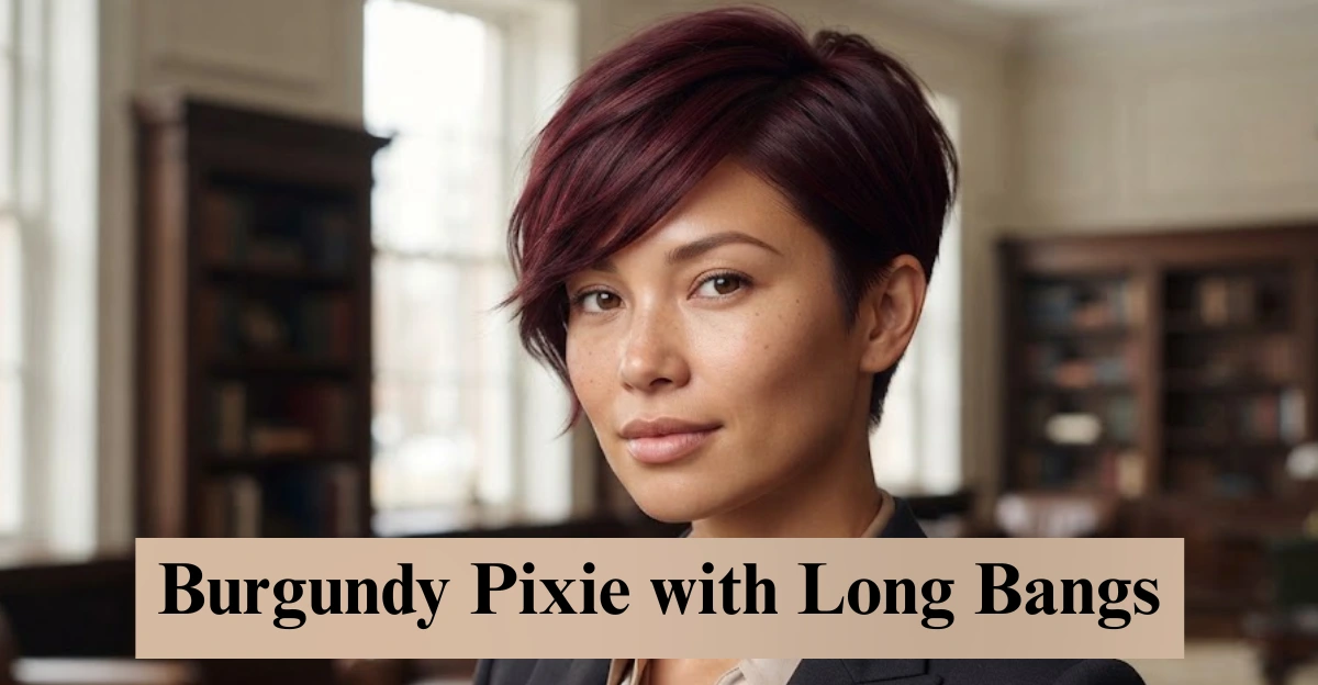 Burgundy Pixie with Long Bangs