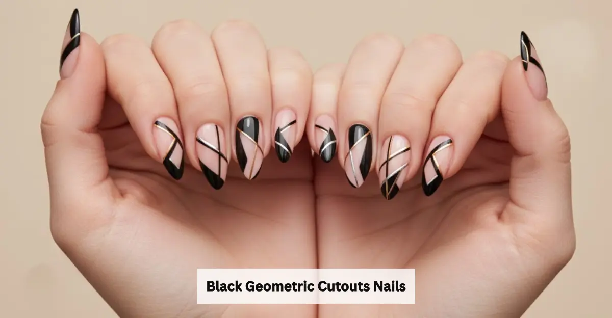 Black Geometric Cutouts Nails