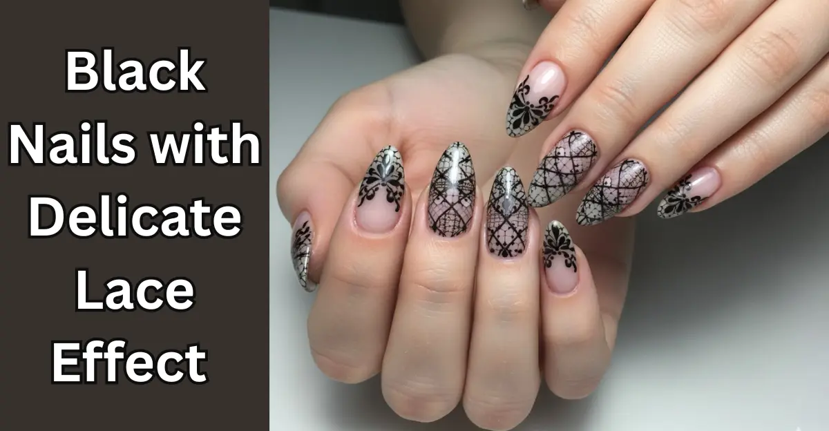 Black Nails with Delicate Lace Effect