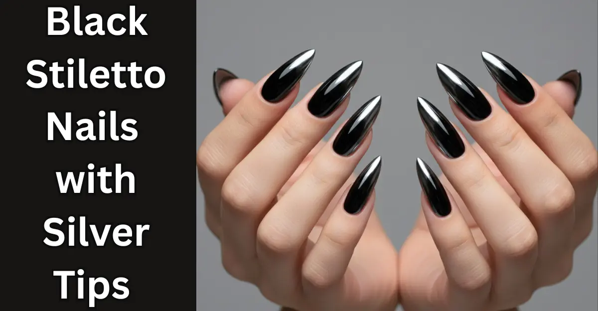 Black Stiletto Nails with Silver Tips
