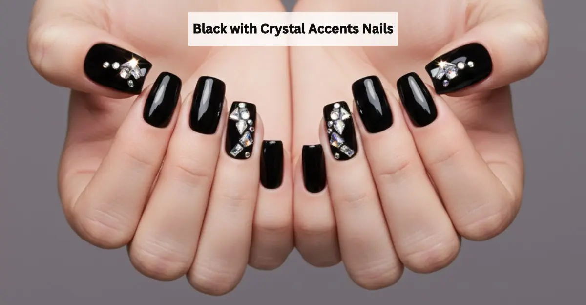 Black with Crystal Accents Nails
