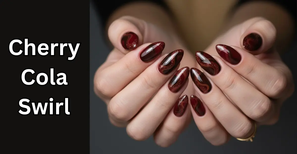 Cherry Cola Swirl Nails