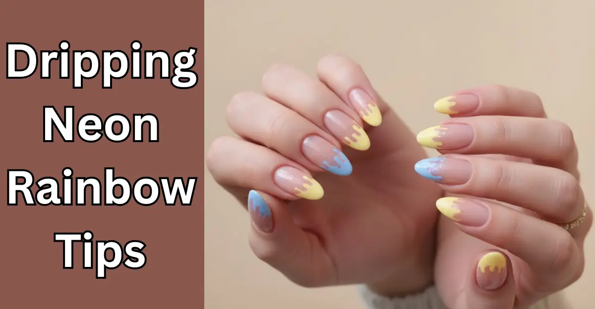 Dripping Neon Rainbow Tips Nails