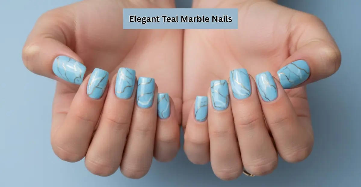 Elegant Teal Marble Nails