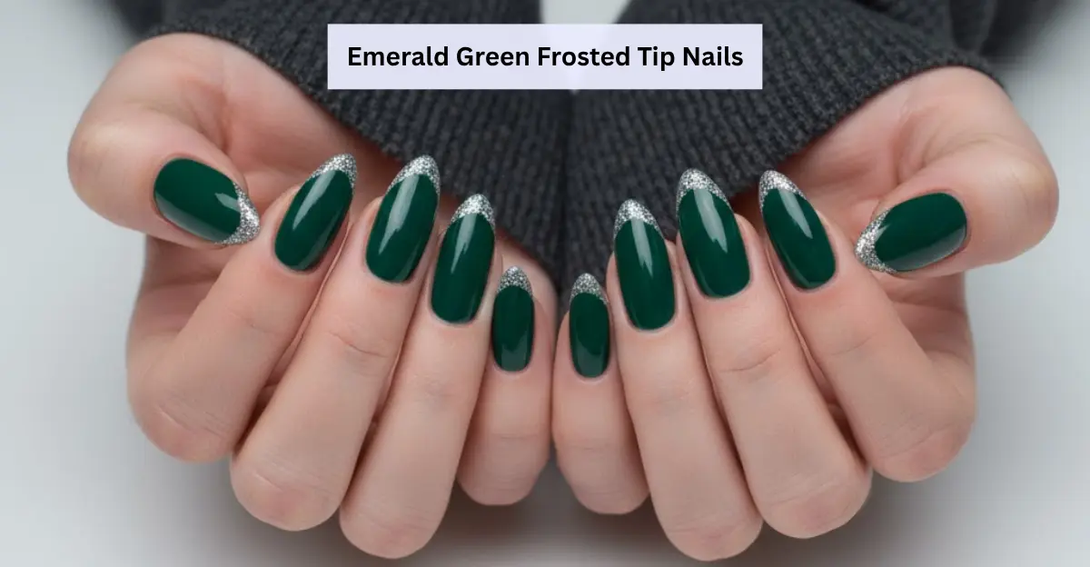 Emerald Green Frosted Tip Nails