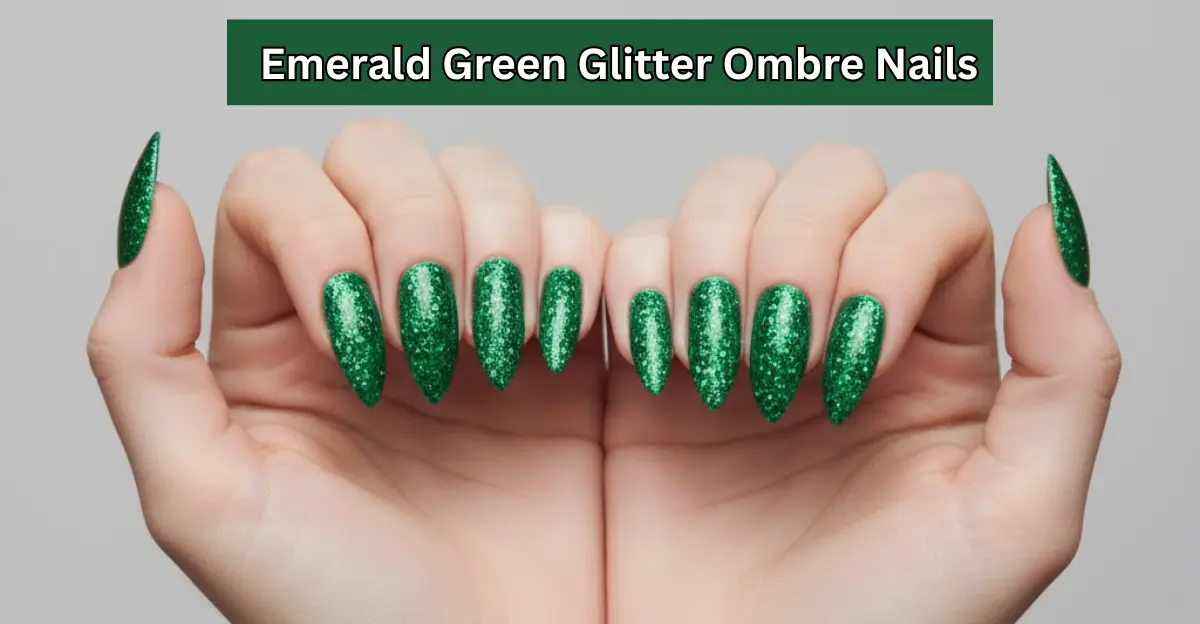 Emerald Green Glitter Ombre Nails