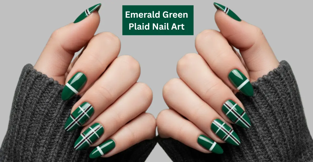 Emerald Green Plaid Nail Art