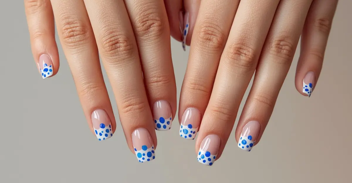 French Tip with Blue Polka Dots