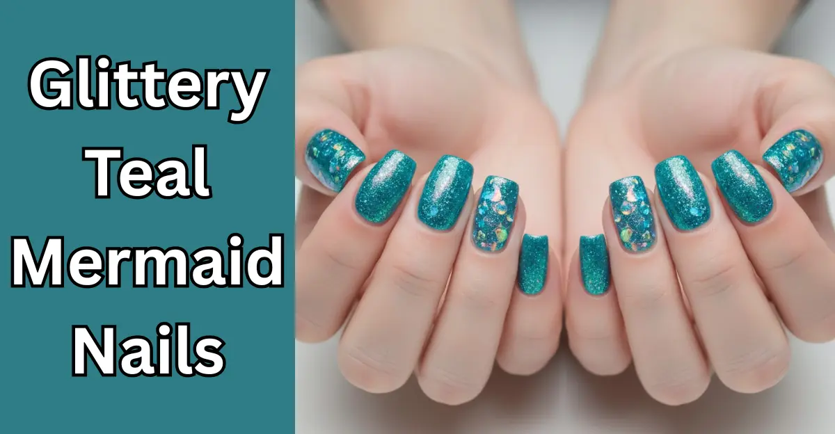Glittery Teal Mermaid Nails