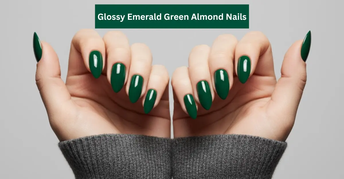 Glossy Emerald Green Almond Nails