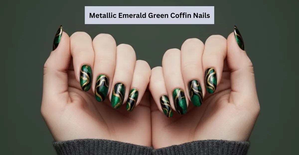 Metallic Emerald Green Coffin Nails