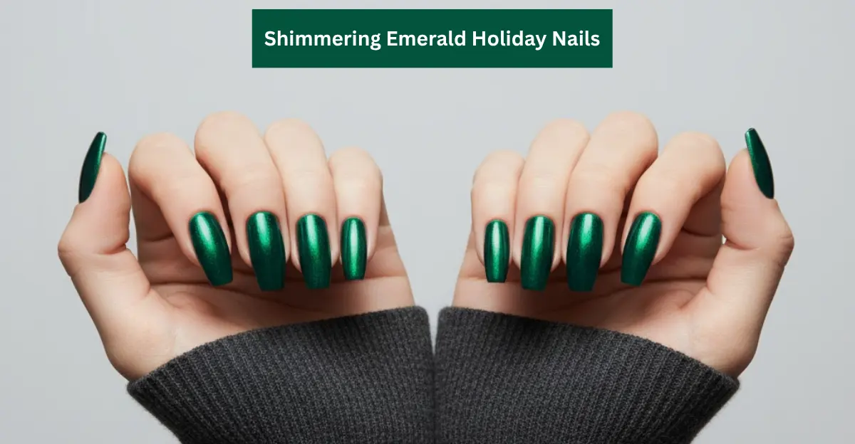 Shimmering Emerald Holiday Nails