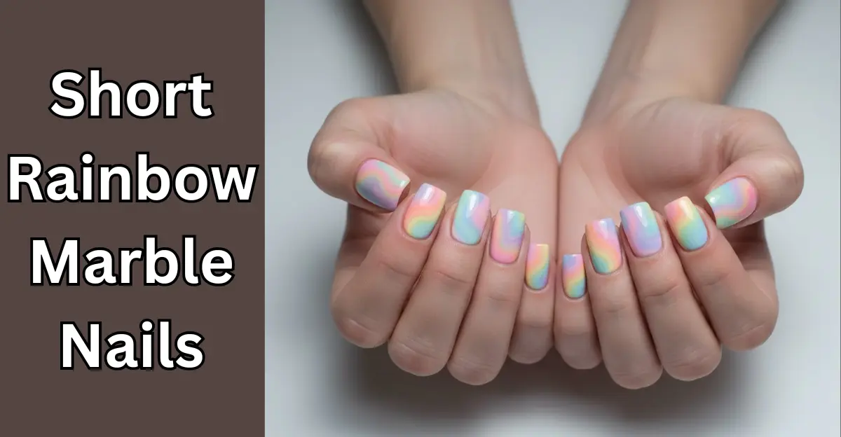 Short Rainbow Marble Nails
