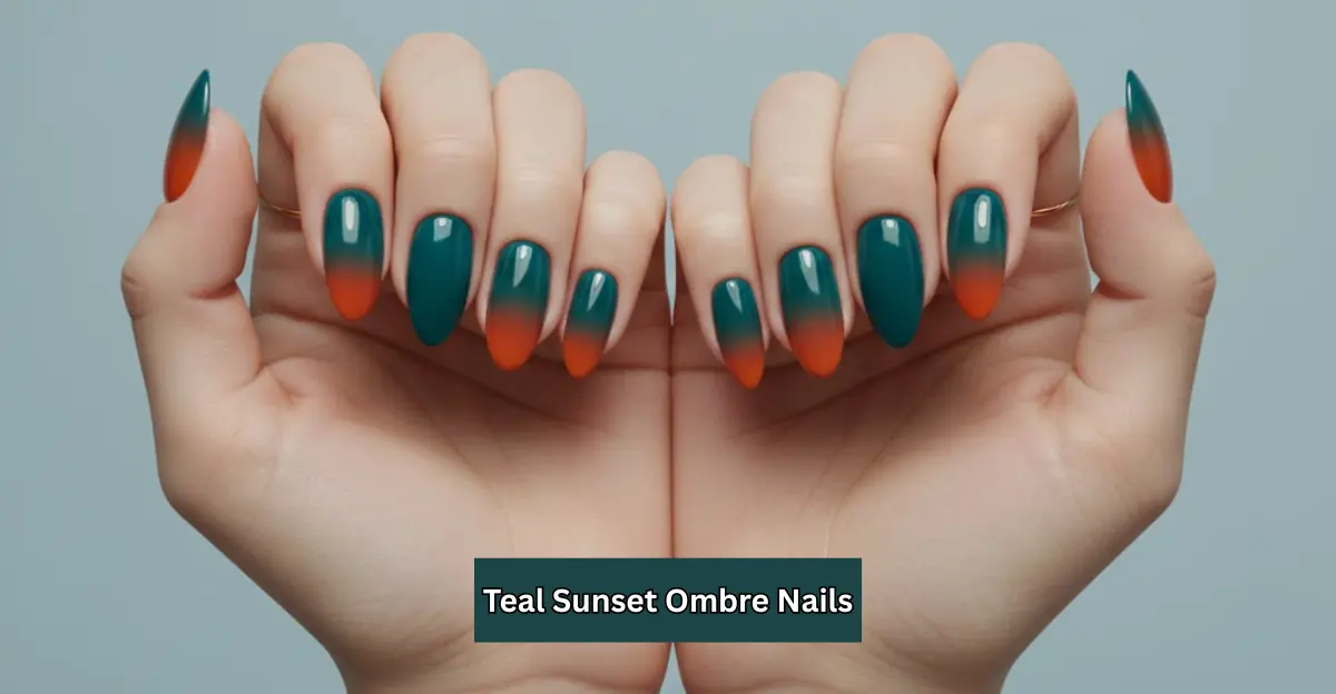 Teal Sunset Ombre Nails