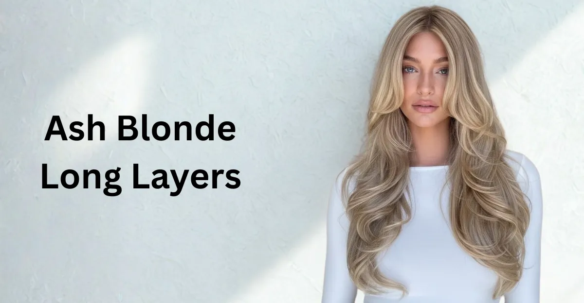 A woman with extra-long hair featuring ash blonde long layers and soft, voluminous waves that frame the face.