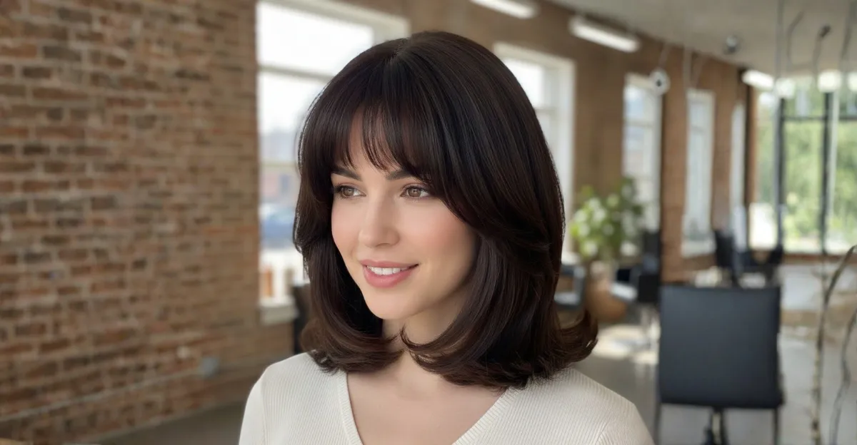 Brunette Layered Lob With Root Volume