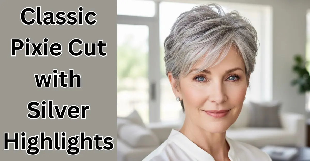 Classic Pixie Cut with Silver Highlights (Short Hairstyles for Grey Hair Over 50)