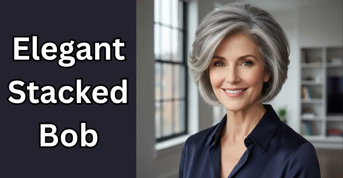 Elegant Stacked Bob (Short Hairstyles for Grey Hair Over 50)
