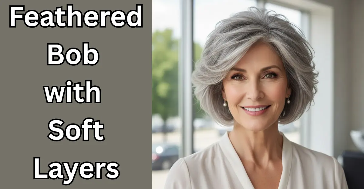 Feathered Bob with Soft Layers (Short Hairstyles for Grey Hair Over 50)