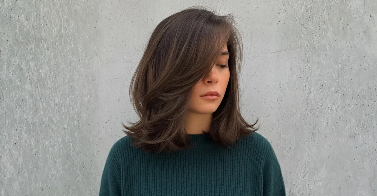 Feathered Medium-Length Layers With Long Side-Swept Bangs