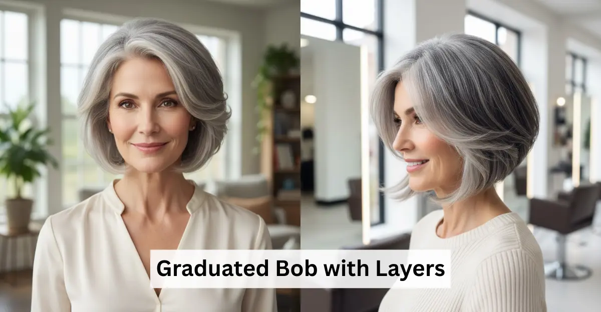 Graduated Bob with Layers (Short Hairstyles for Grey Hair Over 50)