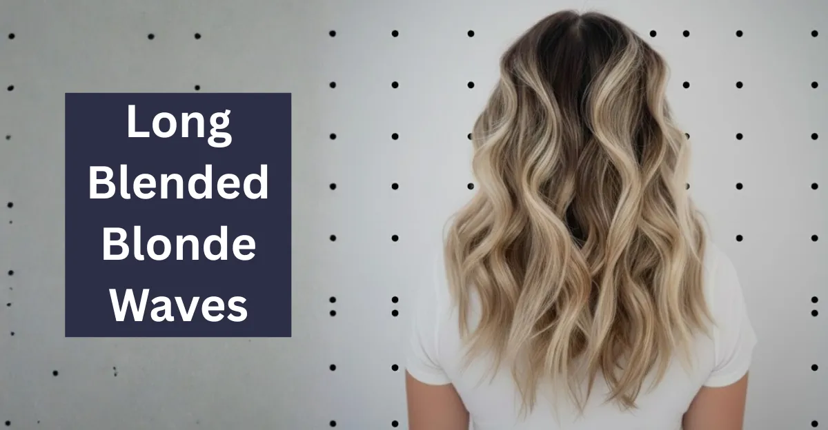 A back view of a woman with long, voluminous hair featuring a seamless blend of dark brown roots and bright blonde waves.