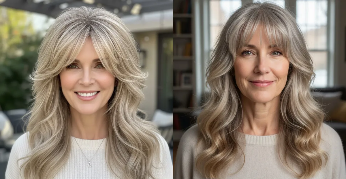 Long Wavy Layers With Bangs: