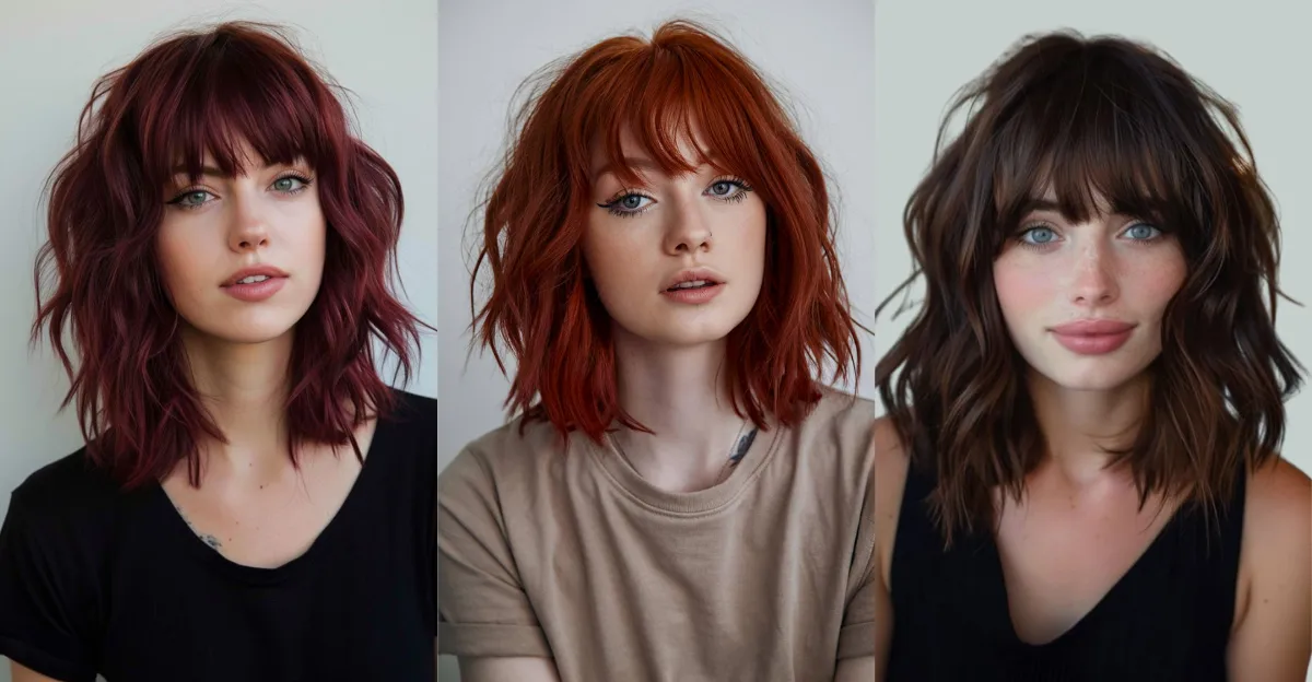 Medium-Length Shaggy Lob With Layers And Thick Bangs
