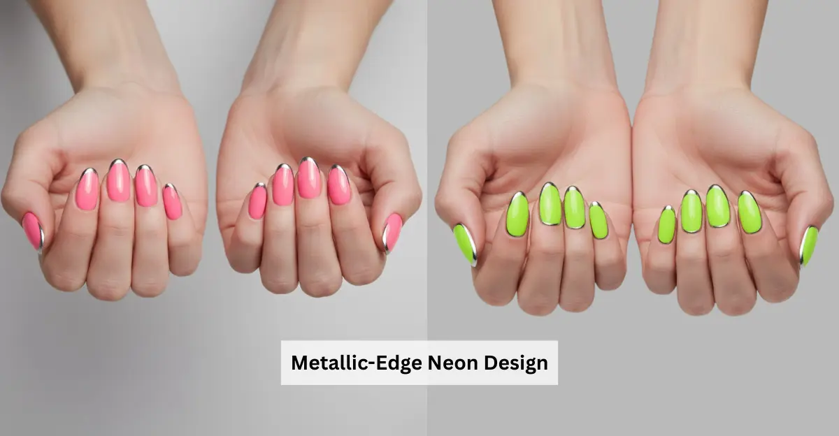 Metallic-Edge Neon Design (Neon Summer Nails)