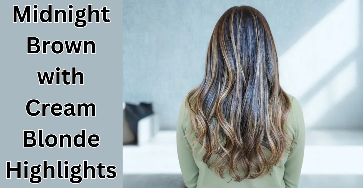 Rear view of long wavy midnight brown hair featuring high-contrast cream blonde highlights.