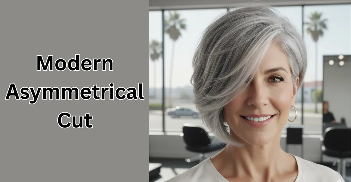 Modern Asymmetrical Cut (Short Hairstyles for Grey Hair Over 50)