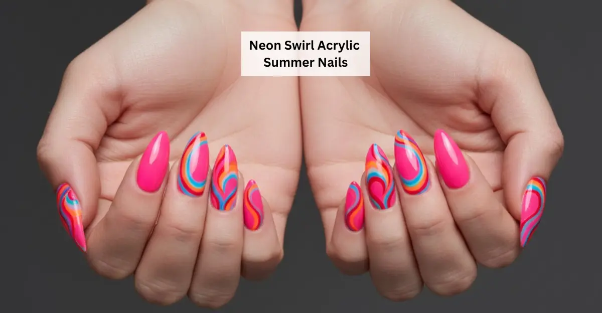 Neon Swirl Acrylic Summer Nails