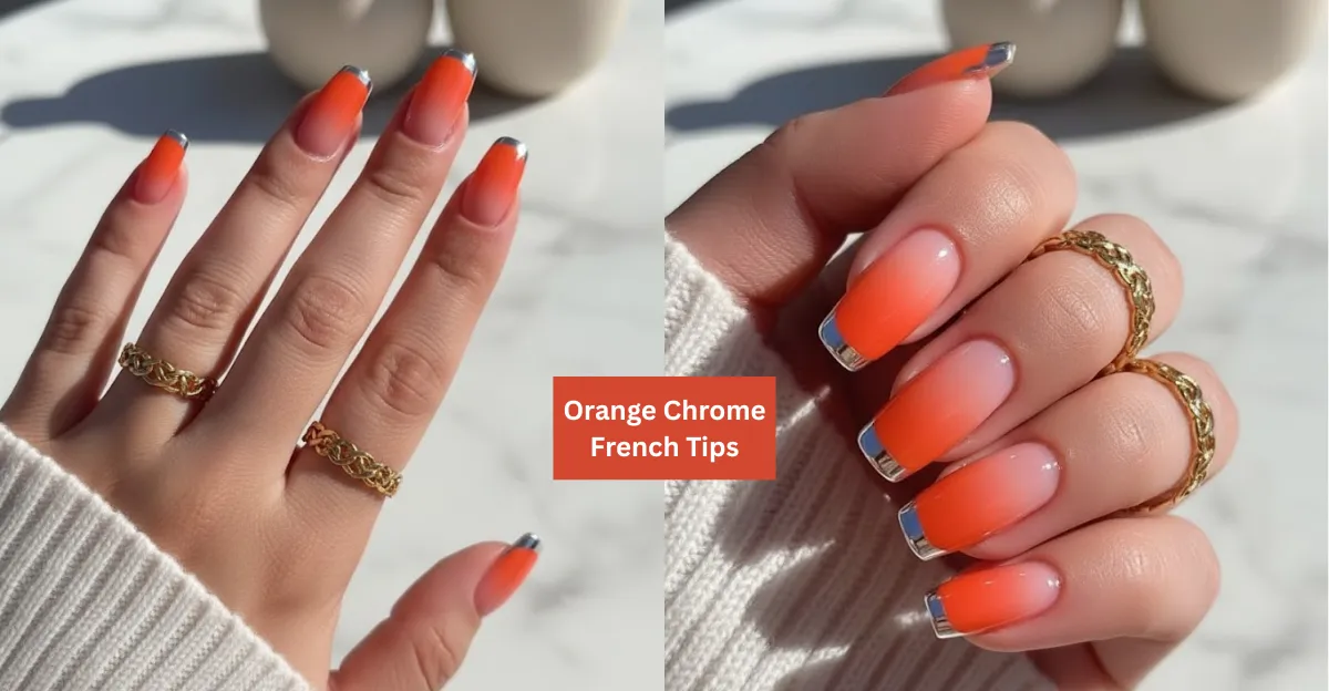 Orange Chrome French Tips