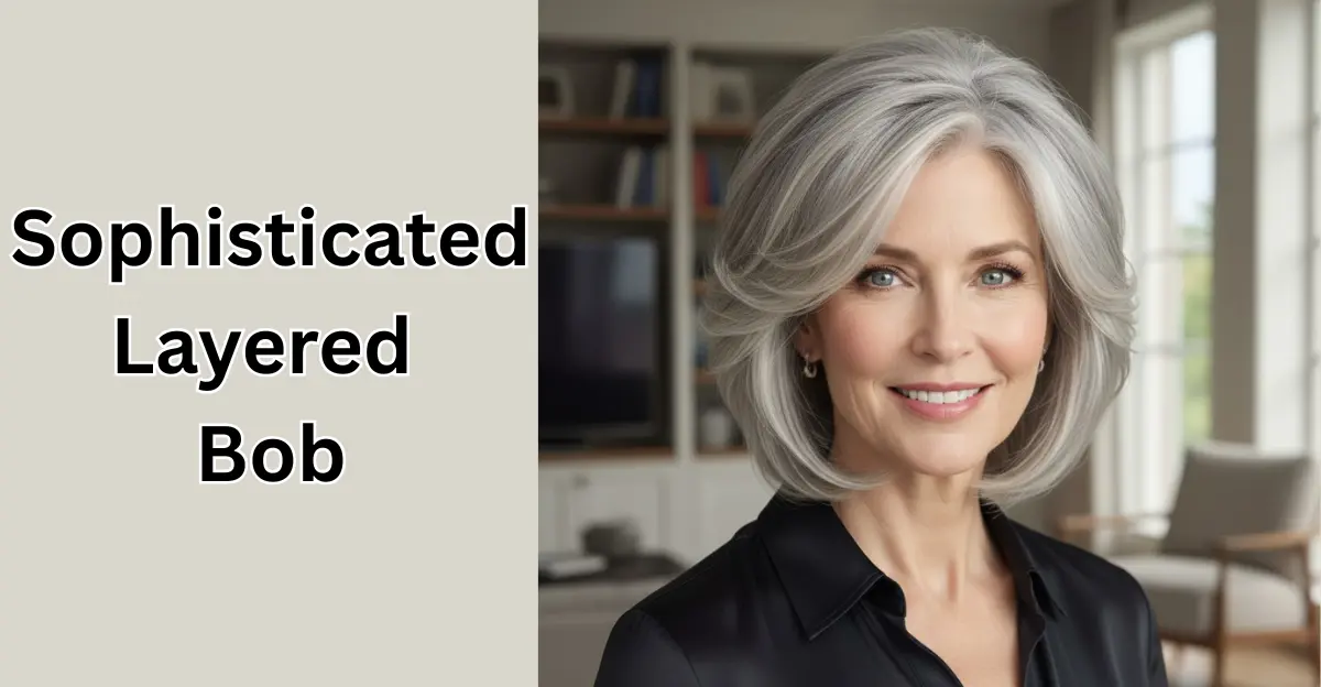 Sophisticated Layered  Bob (Short Hairstyles for Grey Hair Over 50)