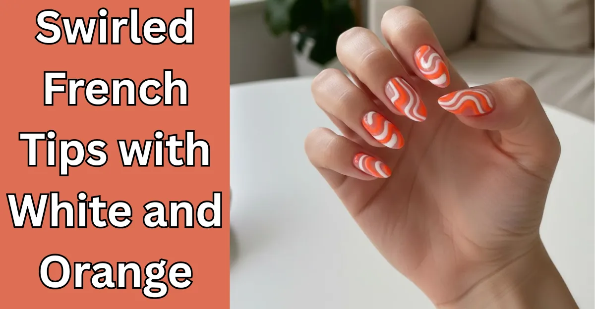 Swirled French Tips with White and Orange