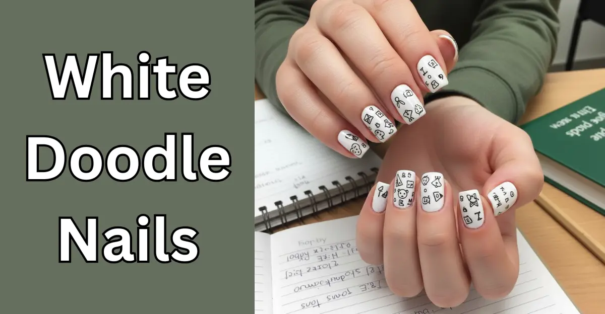 White Doodle Nails