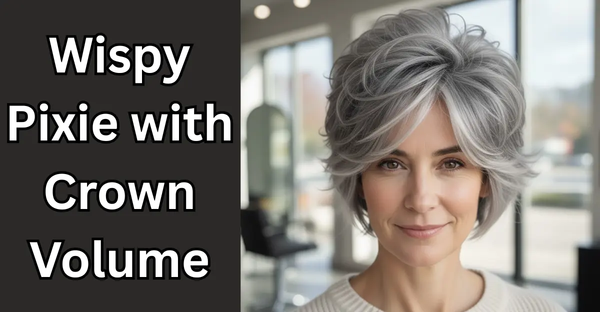 Wispy Pixie with Crown Volume (Short Hairstyles for Grey Hair Over 50)