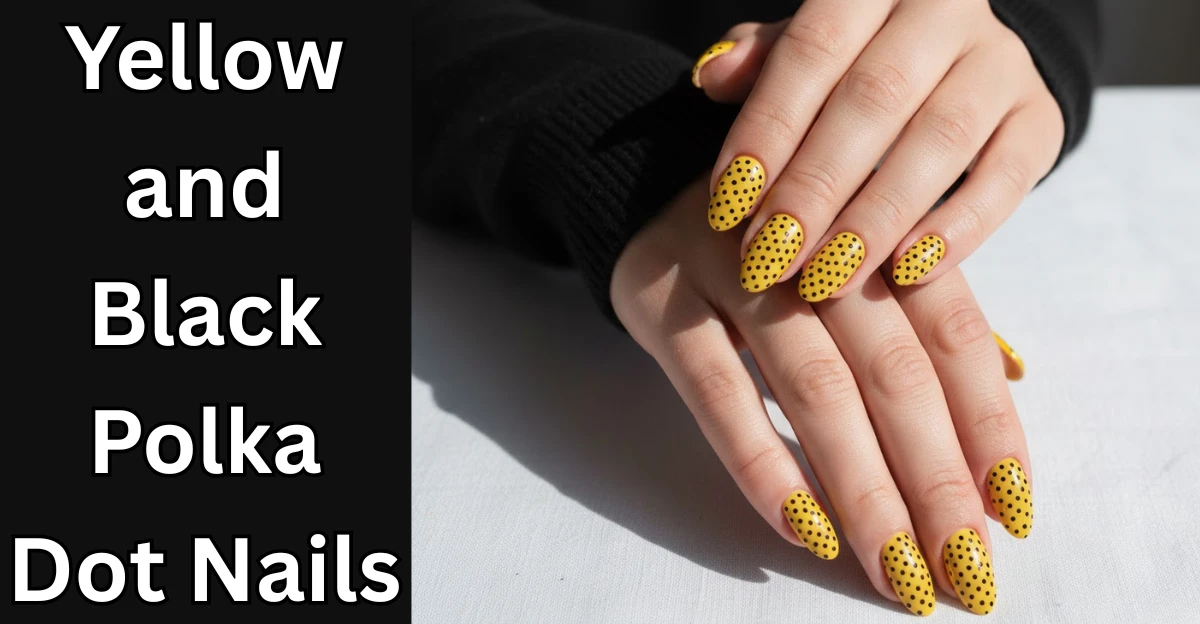 Yellow and Black Polka Dot Nails
