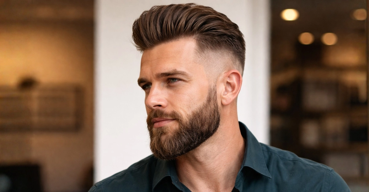 Brush Back with Mid Skin Fade and A Beard