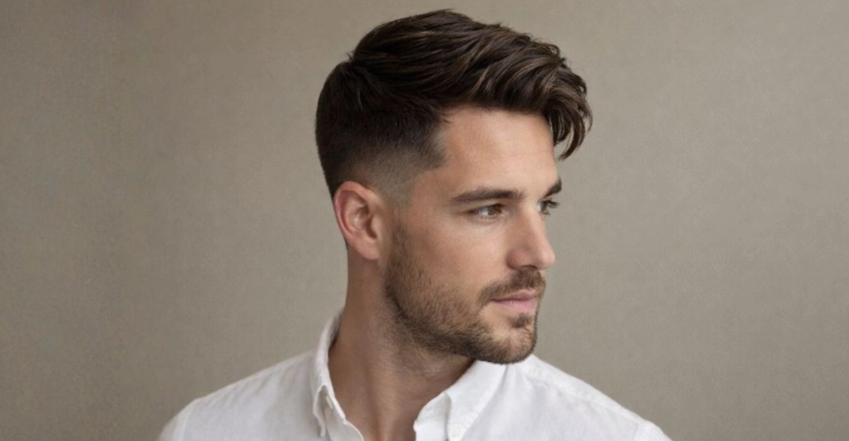 Combed Over Fringe with Taper Fade