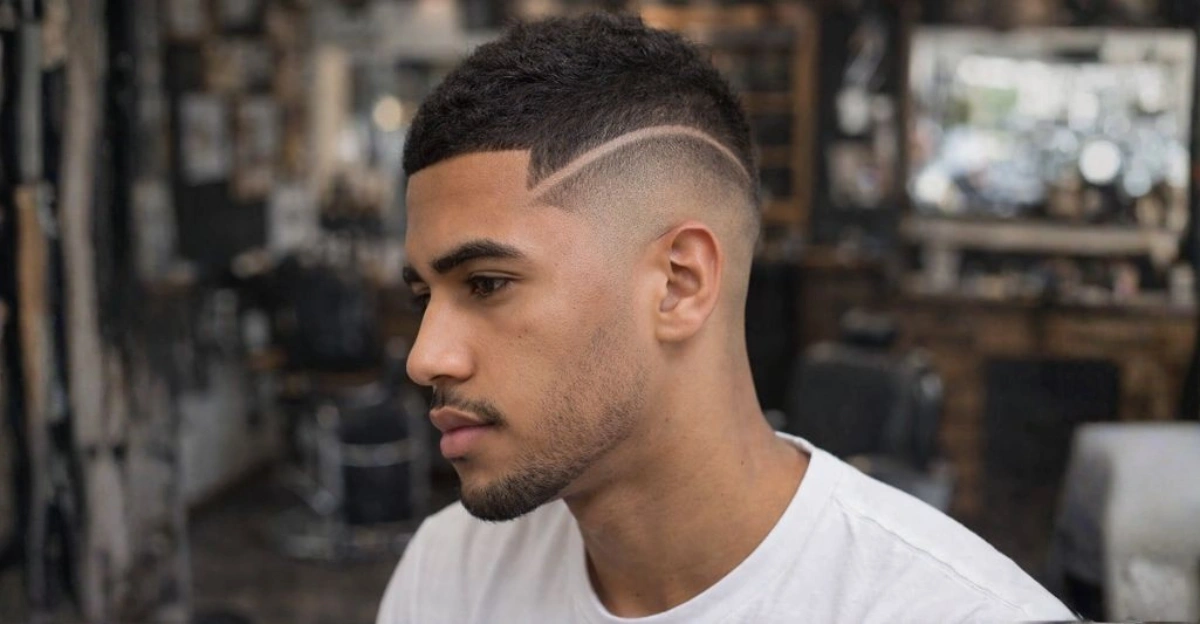 Cropped Crew Cut with Shaved Line Design