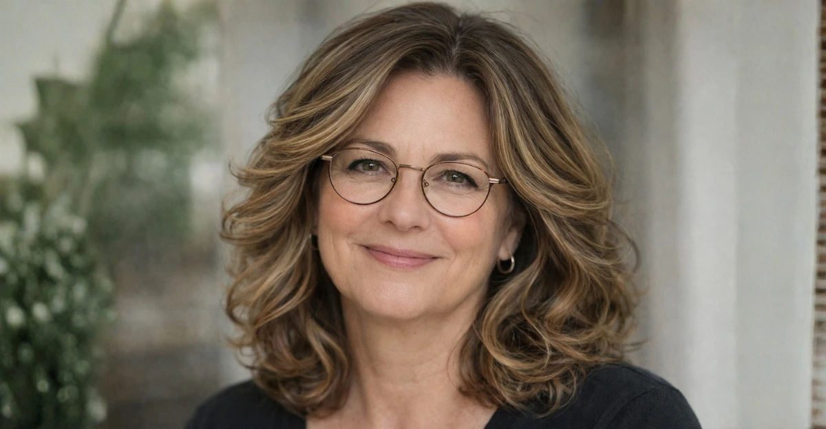 Curled mid-length haircut on a woman over 70 wearing glasses.
