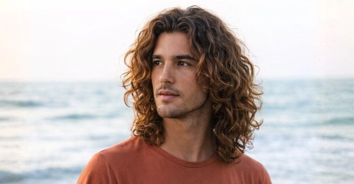 Long Curly Middle Part