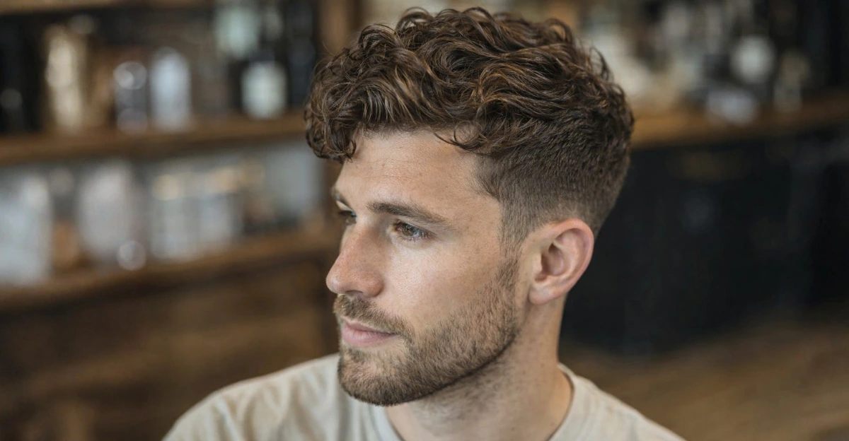 Loose, Flowing Parted Curls with Taper Fade